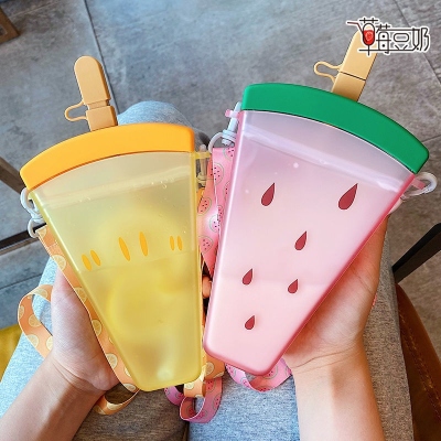 Internet Celebrity Ins Style Children's Cups Summer Women Go out to Carry Kindergarten Cup with Straw Cute Watermelon Ice Cream Kettle