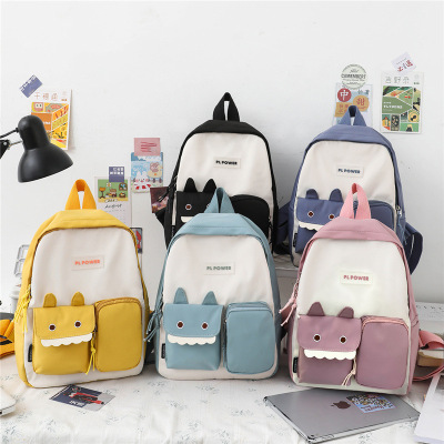 Japanese Ins Double Pocket Small Backpack School Bag Schoolbag Fashion Couple Factory in Stock Supply Printable Logo