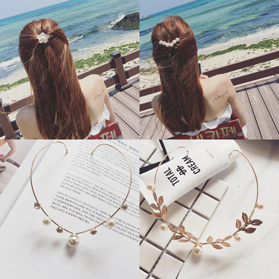 Korean Alloy Back Wear Sweet Hair Pin Pearl Flower Pressure Hairpin Headband Korean Updo Hair Accessories Headdress