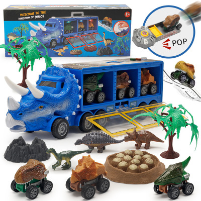 Sound and Light Dinosaur Container Truck Storage Car Children's Container Truck Dinosaur Car Tyrannosaurus Pull Back Toy