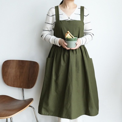 Solid Color Nordic Style Simple Cotton Home Apron Sleeveless plus-Sized Size Widened Strap Kitchen Apron One Piece Dropshipping