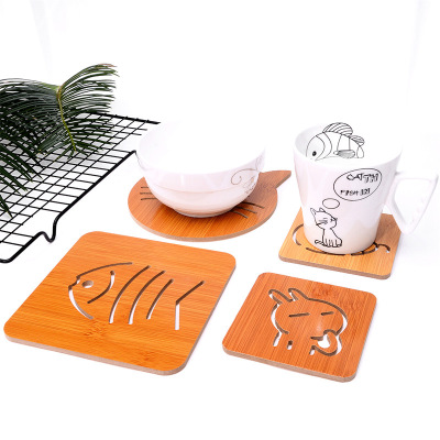 Wooden Cartoon Heat Proof Mat Dining Table Non-Slip Pot Mat Bowl Mat Large Sized Creative Cute Teacup Mat Coaster Wholesale