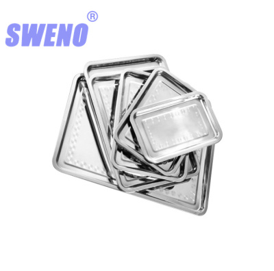 Stainless Steel Plate Thick Tray Dinner Plate Food Plate Barbecue Plate Steamed Rice Tray Dumpling Plate Grilled Fish Dish Rectangular Plate