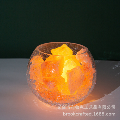 Himalayan Ice Crack Glass Salt Light Creative Decorative Table Lamp Bedroom Bedside Ambience Light Couple Romantic Small Night Lamp