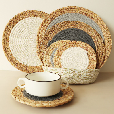 Beautiful and Fashionable Grass Mixed with Cotton String Dining Table Insulation Table Mat Cup Mat Placemat 1 Piece