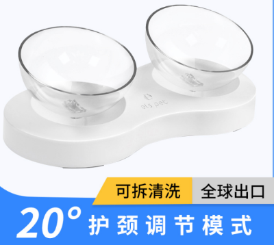 Oblique Transparent Cat Double Bowl For Foreign Trade