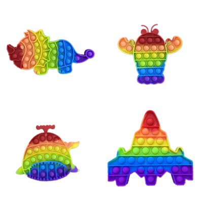 Rainbow Macaron Rhinoceros Lobster Shark Aircraft Deratization Pioneer Children's Bubble Music Environmental Protection Silicone Educational Toys