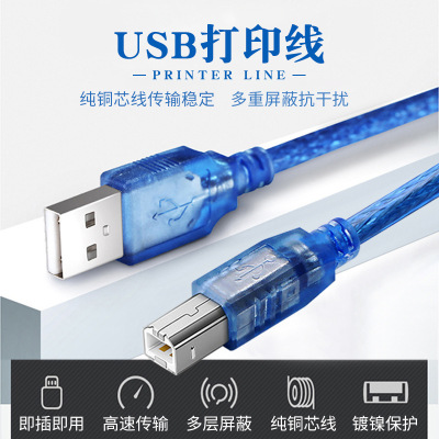 USB2.0 Connecting Line Of Printer USB Printer Cable Square Port Transparent Printer Data Cable Lengthened