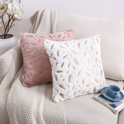 Double-Sided Feather Bronzing Plush Pillowcase Cross-Border Amazon Home Nordic Sofa Cushion Office Cushion Cover