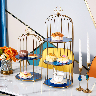 European-Style Three-Layer Cake Stand Fruit Plate Stainless Steel Bird Cage Stand Dim Sum Plate Dessert Table Display Stand Decoration Creative