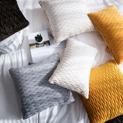 Amazon Nordic Wave Striped Design Pillow Cover Velvet Pillow Cushion Cover Home Office Sofa Waist Pillow