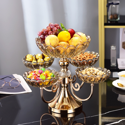 Fruit Plate Living Room Home Modern Creative Coffee Table Light Luxury Crystal Multi-Layer Glass Fruit Plate European Luxury