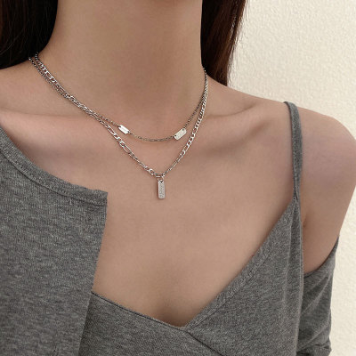 Design Double-Layer Necklace for Women Trendy New Titanium Steel Ins Hip Hop Clavicle Chain Light Luxury Minority Fashion Vintage Accessories