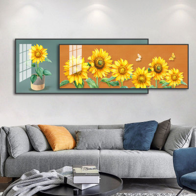 Van Gogh Vintage Sunflower Flower Living Room Background Wall Crystal Porcelain Decorative Painting Modern Light Luxury Overlay Decorative Painting Mural