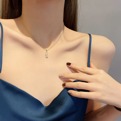 INS Trendy Personalized Fashion Bamboo Titanium Steel Necklace Female Online Influencer Simple Full Diamond Clavicle Chain Cold Style Design Pendant
