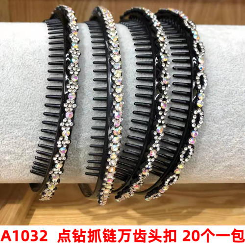 A1032 Spot Drill Grab Chain Teeth Head Buckle Hair-Hoop Headband Barrettes Hairpin Hair Ornaments Jewelry Headdress Two Yuan Store