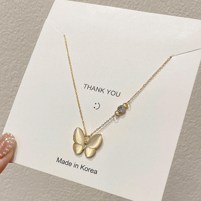 Titanium Steel Butterfly Fritillary Necklace Female Light Instafamous Luxury Design Clavicle Chain Cold Wind Opal Pendant Ornaments
