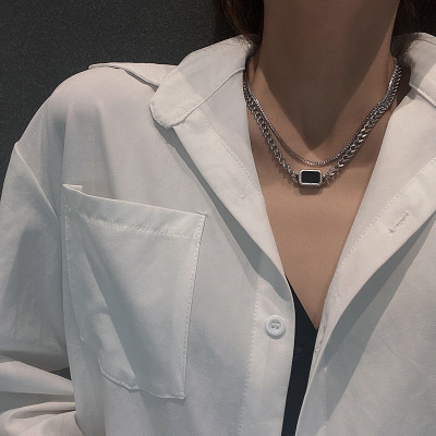 European and American Personalized Cold Style Double Layer Twin Necklace Female Geometric Hip Hop Trend Clavicle Chain Retro Simple Pendant