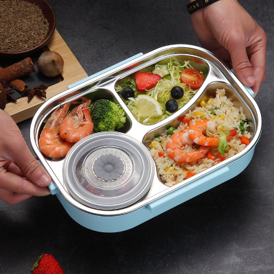 304 Stainless Steel Insulated Lunch Box 1 Person Portable Partitioned Box Can Bring Soup Student Office Worker Bento Plate Lunch Box Set