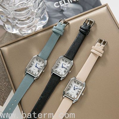 Cross-Border Fashion Retro Blue Pointer Square Roman Scale Belt Watch Women's Simple Ins Style Student's Watch