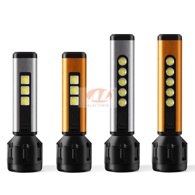 New Strong Light Aluminum Alloy Rechargeable Flashlight Built-in Lithium Battery USB Rechargeable Cob Strong Light Long-Range Flashlight