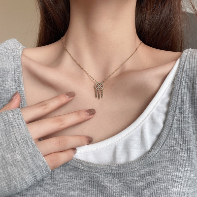 Dongdaemun Titanium Steel Dreamcatcher Necklace Women's Niche Design Simple Clavicle Chain Ins Internet Influencer Cold Style Pendant