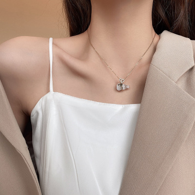 Titanium Steel Necklace for Women Light Luxury Minority Calabash Pendent Ins Cold Style Simple Temperament Clavicle Chain Women's Sweater Chain for Women