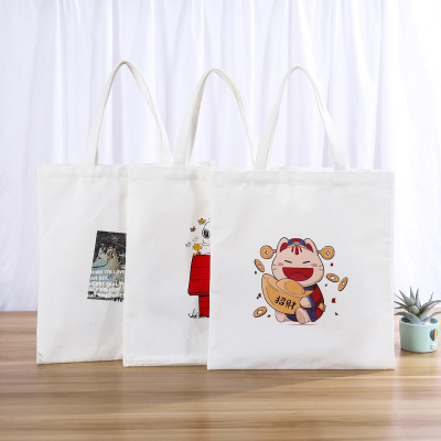 Thermal Transfer Printing Fashionable Canvas Bag Digital Printing Pure Cotton Shopping Handbag Shoulder Cartoon Gift Cotton Bag Logo