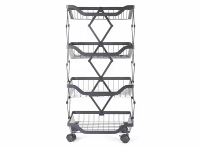 Kitchen Storage Rack Folding Floor Fruit Basket Movable Vegetable Colander Household Kitchen Utensils Storage Rack