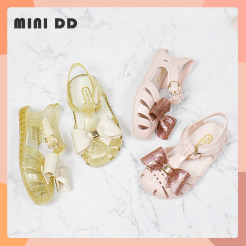 2022 spring and summer new girls‘ sandals mini dd cute bow crystal shoes non-slip breathable