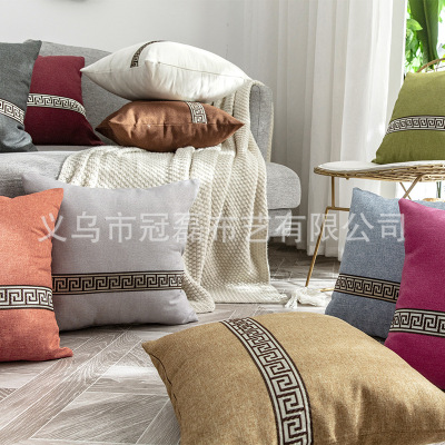 New Pillow Encryption Linen Ethnic Side Pillow Cover Model Room Villa Living Room Sofa Cushion Hug Throw Pillowcase