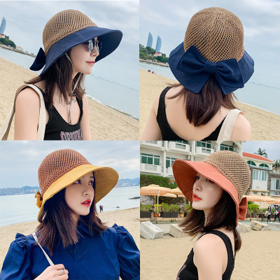 Hat Female Summer Straw Hat Sun Protection Hat UV Protection Bucket Hat Topless Hat Face-Covering Sun-Shade Hat Beach Sun Hat
