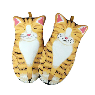 Factory Wholesale Cross-Border Pure Cotton Cat Oven Gloves Baking Insulation Gloves Microwave Oven Anti-Hot Gloves