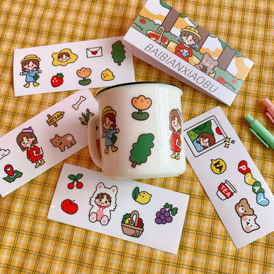 Korean Ins Style Cute Cartoon Sweet Little Girl Notebook DIY Sealing Paste Mobile Phone Notebook Water Cup Decorative Sticker