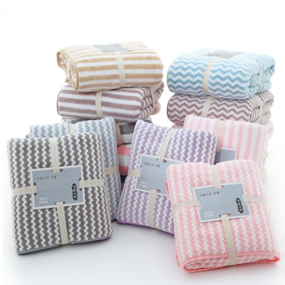 Wholesale Japanese Coral Fleece Striped Bath Towel Soft Absorbent Household Big Bath Towel Beach Towel Maternal and Child Supplies