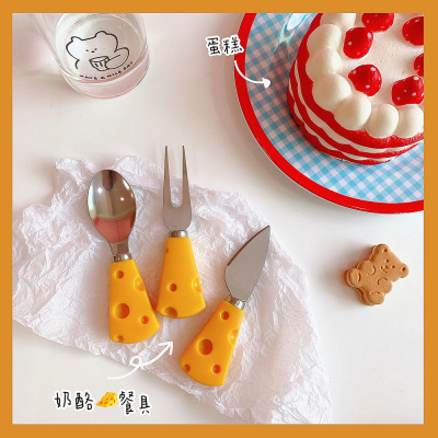 Super Cute Cheese Internet Hot New Knife and Fork Ins Cute Breakfast Tableware Sauce Butter Cake Bread Dessert Small Fork