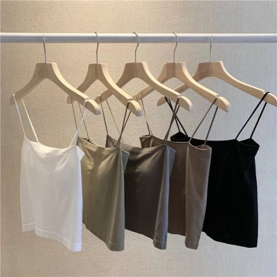 Sling Vest with Chest Pad One-Piece Short Top Slimming Beauty Back Tube Top Bottoming Commuter Solid Color Summer Mid-Length