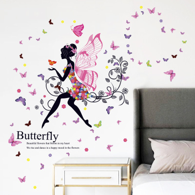 FARCENT Decorative Back Stickers Girl Elf Butterfly English Bedroom Stickers Waterproof Wall Stickers