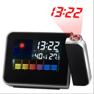 Weather Forecast Rotating Projection Clock Led Alarm Clock Voice Control Back Backlight Color Screen Temperature Electronic Clock 8190