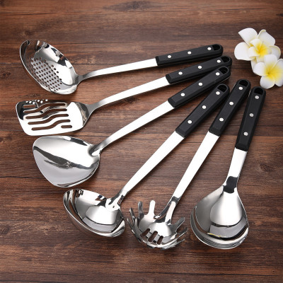 Kitchen Kitchenware Wholesale Three Nails Black Pearl Home Spatula Stainless Steel Porridge Spoon Colander Slotted Turner