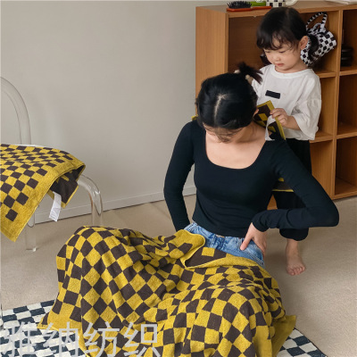 Yiwu Good Goods 32 Long-Staple Cotton Checkered Yarn-Dyed Towel Pure Cotton Soft Skin-Friendly Towel Plaid Bath Towel