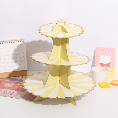 New Three-Layer Paper Gilding Cake Stand Children Adult Birthday Party Anniversary Celebration Flower Cake Stand