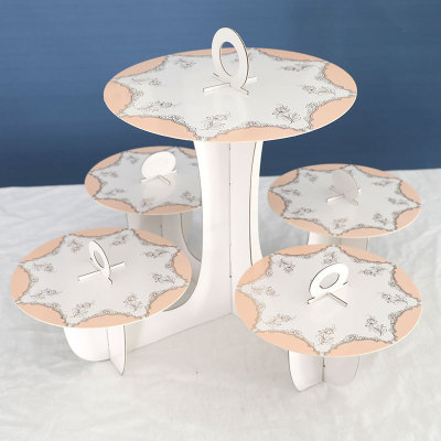 Factory Wholesale European Style Five Plate Series Paper Cake Rack European Style Cake Stand Various Patterns and Styles Customization