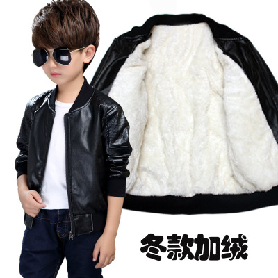 2021 Winter Kids' Coat Boy's Leather Jacket Medium and Large Children's Casual Jacket Fleece-Lined Thickened Fashionable Children's Clothing One Piece Dropshipping