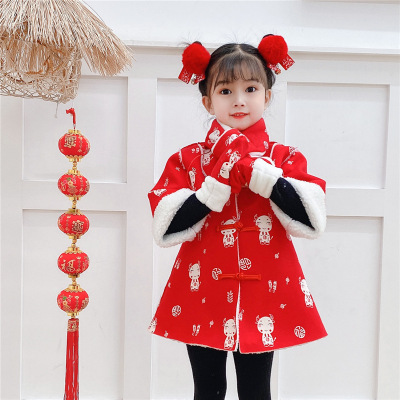 Festive National Style Cheongsam Chinese Style Tang Suit Cattle Annual Clothing Lamb Wool Coat One Piece Dropshipping