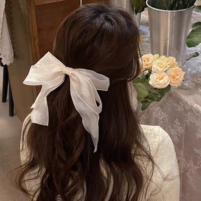 Original Retro Black Girls Series Chiffon Oversized Bow Barrettes Side Clip Ribbon Korean Sweet Hair Accessories