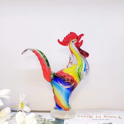 Handmade New Chinese Animal Glass Hotel Living Room Hallway Study Decorative Craft Colored Glaze Cock Ornaments