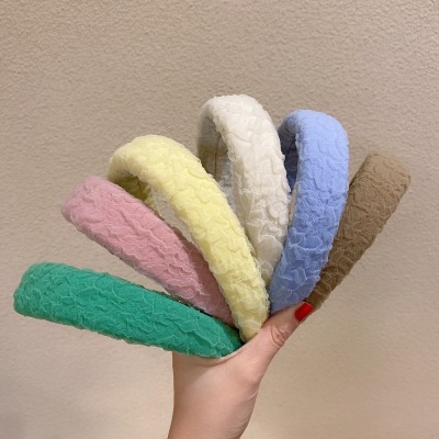 Korean Style High Skull Top Candy Color Sponge Headband Korean Style Cream Color Internet Celebrity Wide Hair Hoop Face Wash Hair Accessories for Women