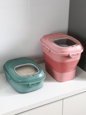 Foldable Rice Bucket Flour Storage Box Cereals Storage Box Food Rice Dry Goods Moisture-Proof Insect-Proof Storage Box