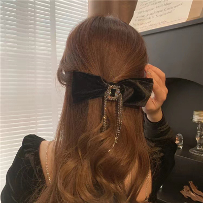 Velvet Bow Autumn and Winter Korean Hairpin Women's Back Head Rhinestone Headdress 2021new Ponytail Clip Hair Accessories H